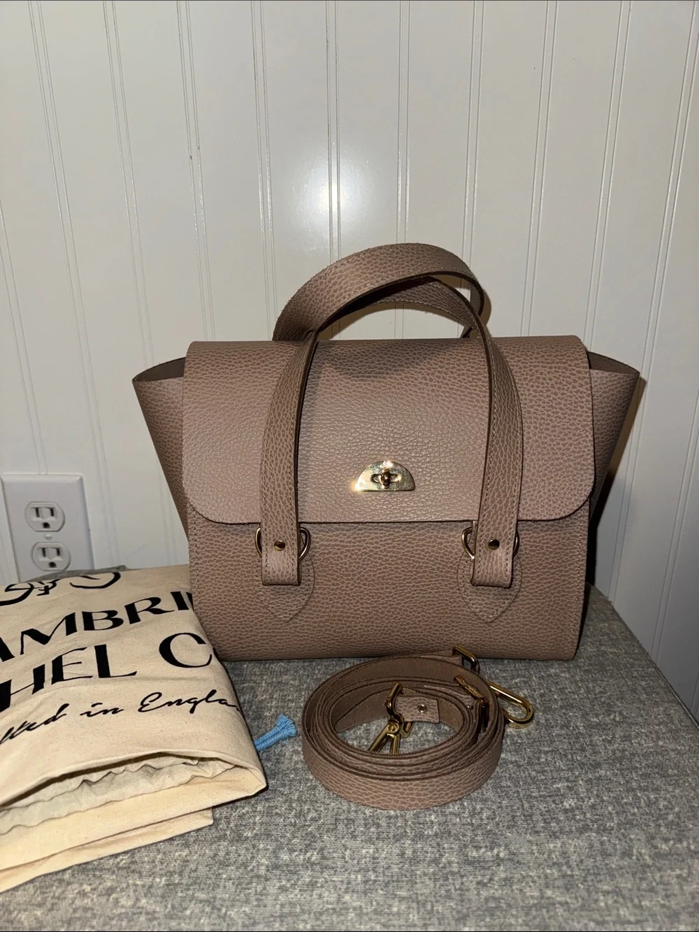 The Cambridge Satchel Company Taupe Pebbled Leather Top-Handle Satchel
